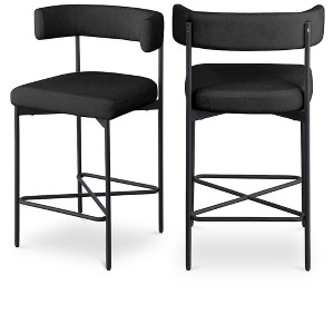 Meridian Furniture,Rivage Black Durable Linen Textured Fabric Stool, Set of 2 - 1 of 4