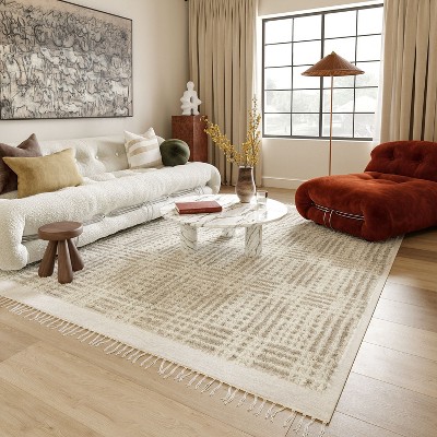 Crissy Crosshatch Shag Wool and Cotton Beige Area Rug