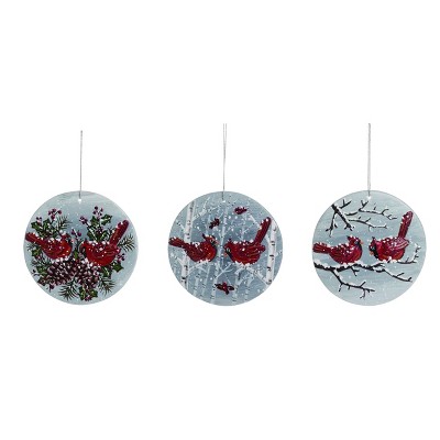 Transpac Plaster Embossed Cardinal Ornament Set of 3 Red Stone Christmas Tree Ornaments for Holiday Decoration