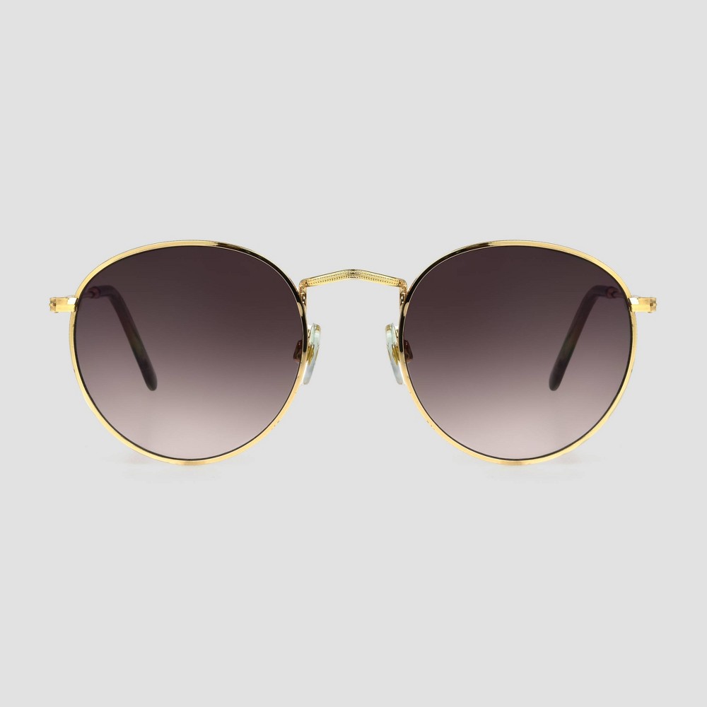 Photos - Sunglasses Women's Narrow Metal Round  - Universal Thread™ Gold brown