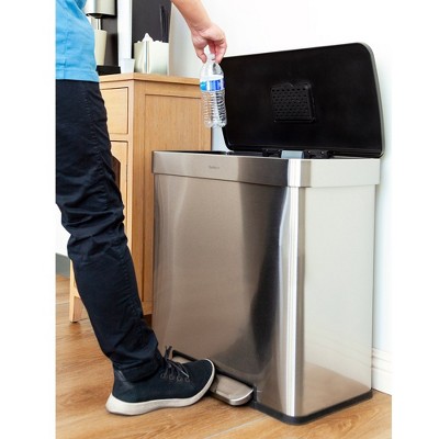 16 Gallon Stainless Steel Dual Compartment Kitchen Trash Can