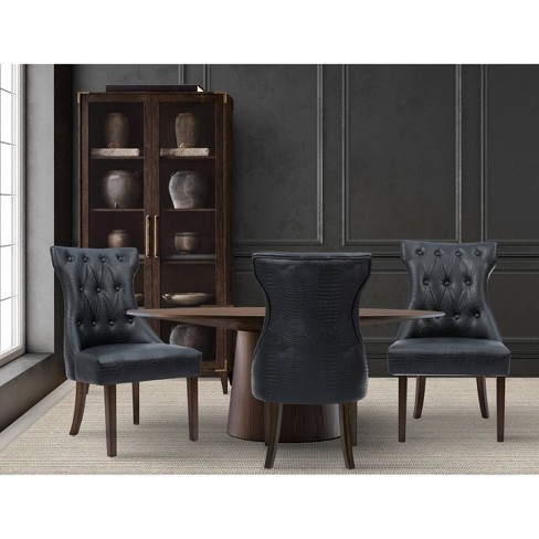 Set of 2 Bronte Faux Leather Dining Chair Black Chic Home Design