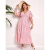 Coolmee Women Summer Maxi Dress Plus Size V Neck Wrap Floral Print Short Sleeves Ruffle Tiered Dress with Belt - 4 of 4