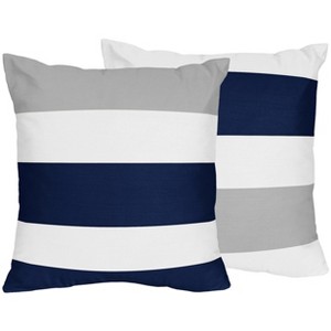 Sweet Jojo Designs Decorative Throw Pillows 18in. Stripe Navy and Gray 2pc - 1 of 4