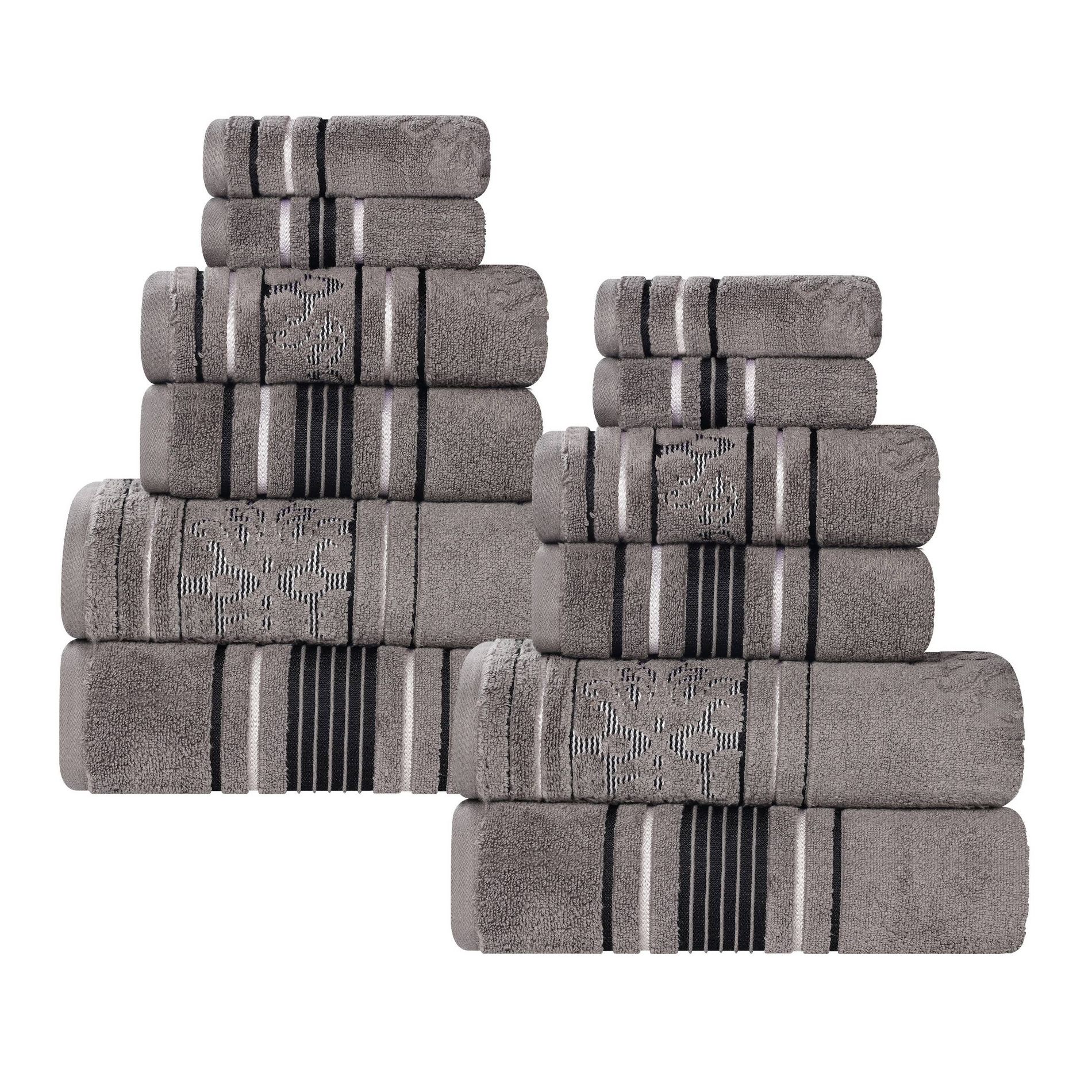 Zero Twist Cotton Solid and Jacquard Bathroom Towel Set by Blue Nile Mills