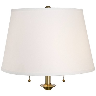 Classic Elegance Brushed Brass Floor Lamp with Off-White Linen Shade