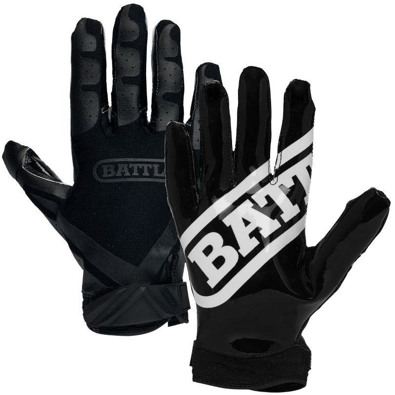 Battle Receivers Double Threat Football Gloves - Black/Black, 1 of 2