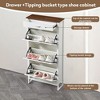 Shoe Cabinet With 3 Flip Drawers And 1 Pulling Drawer, Slim Floor Standing Storage Racks, Hidden Narrow Shoe Organizers For Front Door Entryway White - 3 of 4