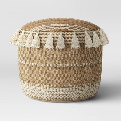 Gemma Pouf Jute Striped/Tassels Natural - Opalhouse™