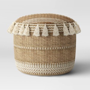 Gemma Pouf Jute Striped/Tassels Natural - Opalhouse™: Bohemian Style, Upholstered Round Ottoman with Polystyrene Beads - 1 of 3