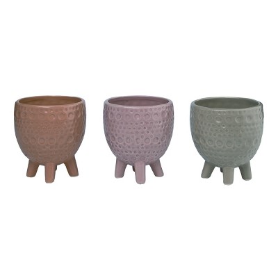 Transpac Ceramic Texture Footed Planter Set of 3 Spring Home Decorations