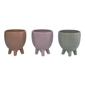 Transpac Ceramic Texture Footed Planter Set of 3 Spring Home Decorations - 1 of 1