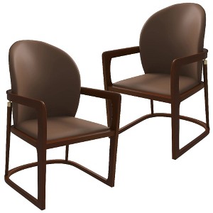 LeisureMod Svelta Leather Dining Chair – Upholstered Mid-Century Modern Accent Arm Chair with Rubberwood Legs for Kitchen or Dining Room Set of 2 - 1 of 4