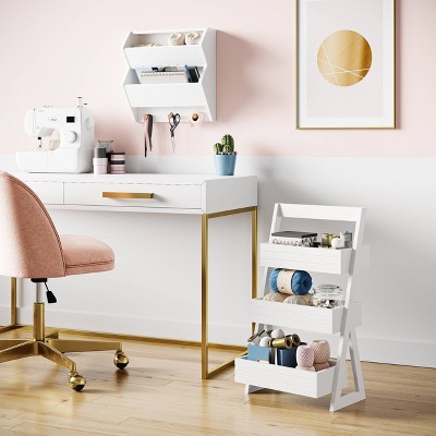 White MDF Floating Wall Shelf with Wooden Hooks