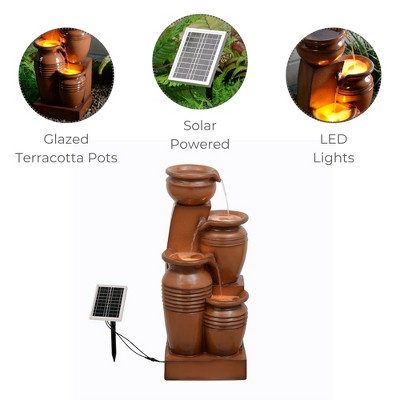 Terracotta Solar Powered 4-Tier Cascading Bowl Outdoor Fountain