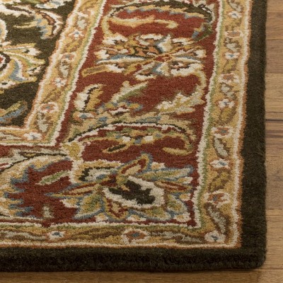 Handmade Dark Olive and Red Wool Tufted Area Rug