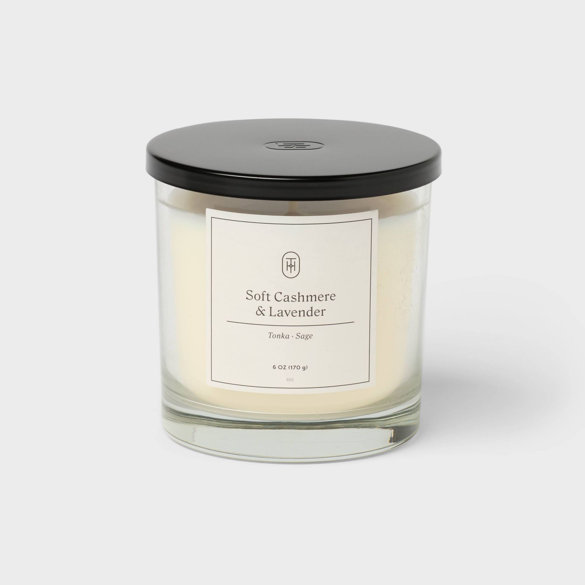 Small Clear Glass Soft Cashmere and Lavender Jar Candle with Black Lid 6oz - Threshold™