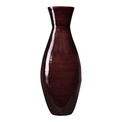 Hastings Home Handcrafted 20" Tall Decorative Bamboo Classic Floor Vase for Silk Plants, Flowers, and Filler Décor - Brown