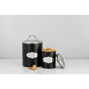 Amici Pet Cavalier Black/Silver Metal Treats Canisters, 2 Size Set, Pet Food Storage Containers, Dog Food Jar with Lid, 40 & 118 oz. - 1 of 4