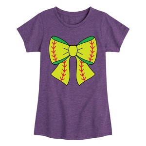 Girls' - Instant Message - Softball Bow Fitted Short Sleeve Graphic T-Shirt - 1 of 4