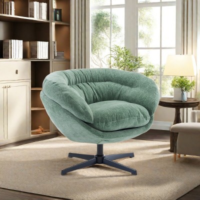 360°Swivel Chenille Accent Chair,Accent Chairs With Arms,Accent Chair With Faux Leather And Black Metal Base Frame -Maison Boucle‎