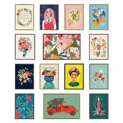 Gold Framed Christmas Angel Canvas Print with Floral Accents