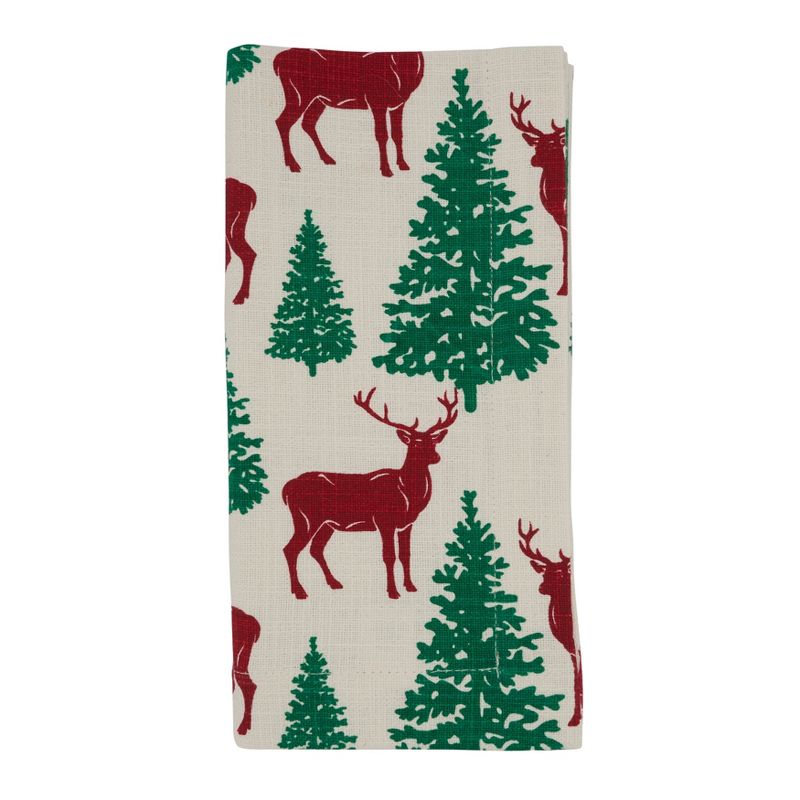Saro Lifestyle Deer and Christmas Trees Cotton Table Napkins (Set of 4), 1 of 5