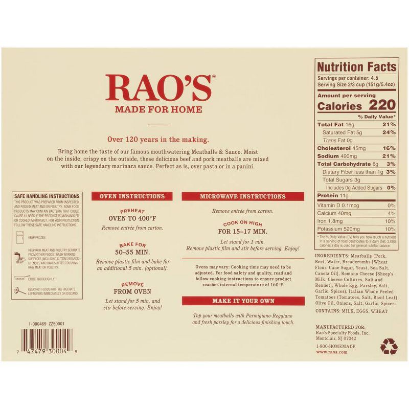 Rao&#39;s Made For Home Family Size Frozen Meatballs and Sauce - 24oz, 5 of 6
