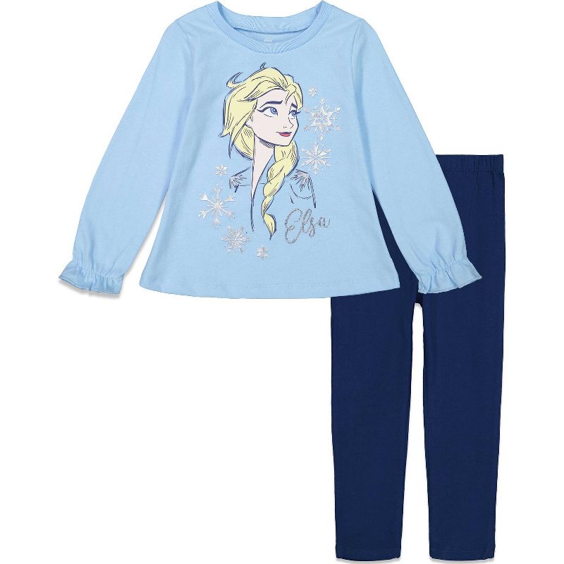 Disney Princess Anna Elsa Frozen Girls Graphic T-Shirt and Leggings Outfit Set Toddler to Big Kid, 1 of 9