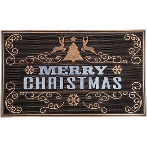 Northlight Copper and Silver Tree and Reindeer "Merry Christmas" Doormat 18" x 30" - 1 of 4