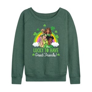 Women's - Barbie - Lucky To Have Great Friends Lightweight French Terry Wide Neck Long Sleeve Shirt - 1 of 4