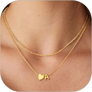 SmallRig Layered Heart Initial Necklace for Women, Stainless Steel/18K Gold Dainty Letter Charm - 1 of 4