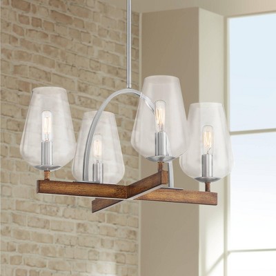 Koa Wood Pewter Mini Pendant with Clear Glass Candle Shades - 4-Light