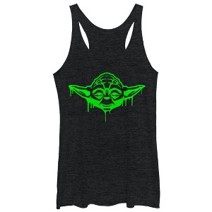 Women's Star Wars Halloween Dripping Jedi Master Yoda Racerback Tank Top - 1 of 3