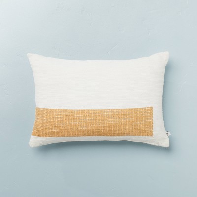 14" x 20" Blocked Stripe Lumbar Pillow with Zipper Yellow - Hearth & Hand™ with Magnolia