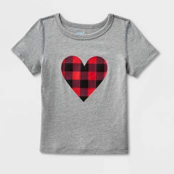 Toddler Kids' Adaptive Short Sleeve 'Buffalo Plaid Heart' Graphic T-Shirt - Cat & Jack™ Gray