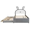 CAVINAS Full Bed Frames for Kids, Bed Frame with Rabbit-Shaped Headboard, Upholstered Platform, Trundle and 3 Drawers, Embedded LED Lights, Gray - 4 of 4