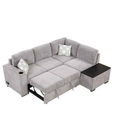 NicBex Modern 83.8" Pull Out Sofa Bed Chenille Convertible Sleeper Sofa with USB Ports and Storage Compartment for Living Room