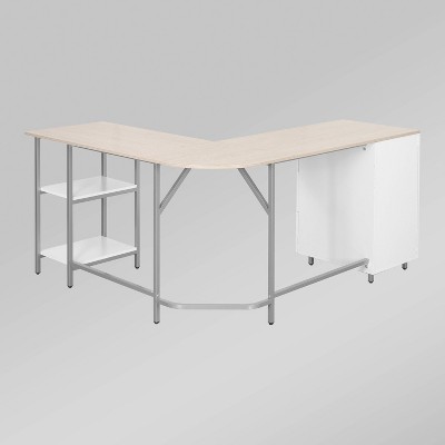Sand Wood L-Shape Gaming Computer Desk with Drawer
