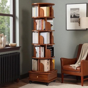 Mshliw 6-Tier Rotating Bookshelf with Drawer, 360° Spinning Narrow Corner Bookcase Storage Rack for Bedroom or Living Room - 1 of 4
