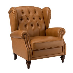 Amanda 33" Wide Genuine Leather Wingback Armchair with Solid Tapered Wood Legs and Nailhead Trim| ARTFUL LIVING DESIGN - 1 of 4