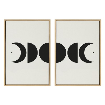 Kate and Laurel Sylvie Modern Geometric Moon Phases Framed Canvas Set by The Creative Bunch Studio, 2 Piece 23x33, Natural