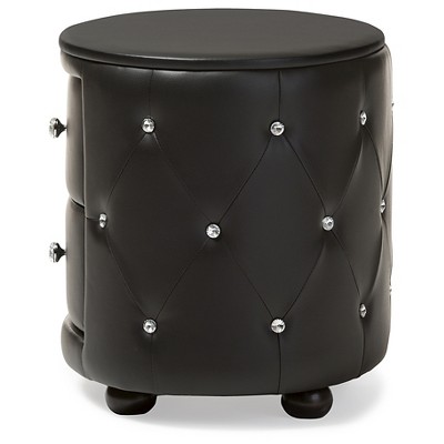 Davina Glam Black Faux Leather Tufted Nightstand with Crystal Knobs
