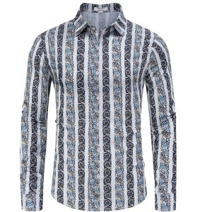Clearlove Men's Floral Print Button Down Shirt Long Sleeve Party Travel Casual Dress Shirt Breathable Comfort Top - 1 of 4