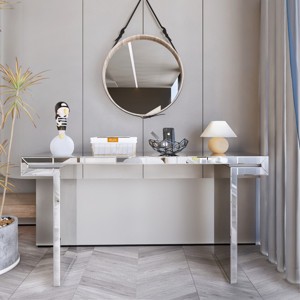 60" Modern Mirrored Console Table,Rectangular Entryway Accent Table with Tempered Glass,Sofa Table for Living Room or Hallway-Coolbibila - 1 of 4
