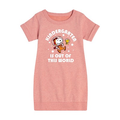 Girls' - Peanuts - Kindergarten Is Out Of This World Graphic Short Sleeve Fleece Dress