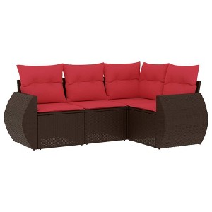 vidaXL 4 Piece Garden Sofa Set with Cushions Brown and Red - Without Table - 1 of 4