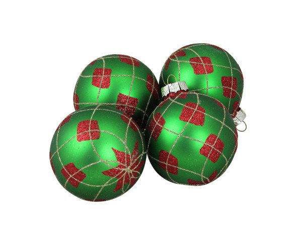 NORTHLIGHT 4ct Diamond and Star Christmas Ornament Set 4" - Green/Red