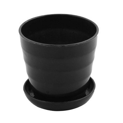 Unique Bargains Garden Decor Plastic Flower Plant With Tray Planters 9.5cm Diameter Black 1 Pc