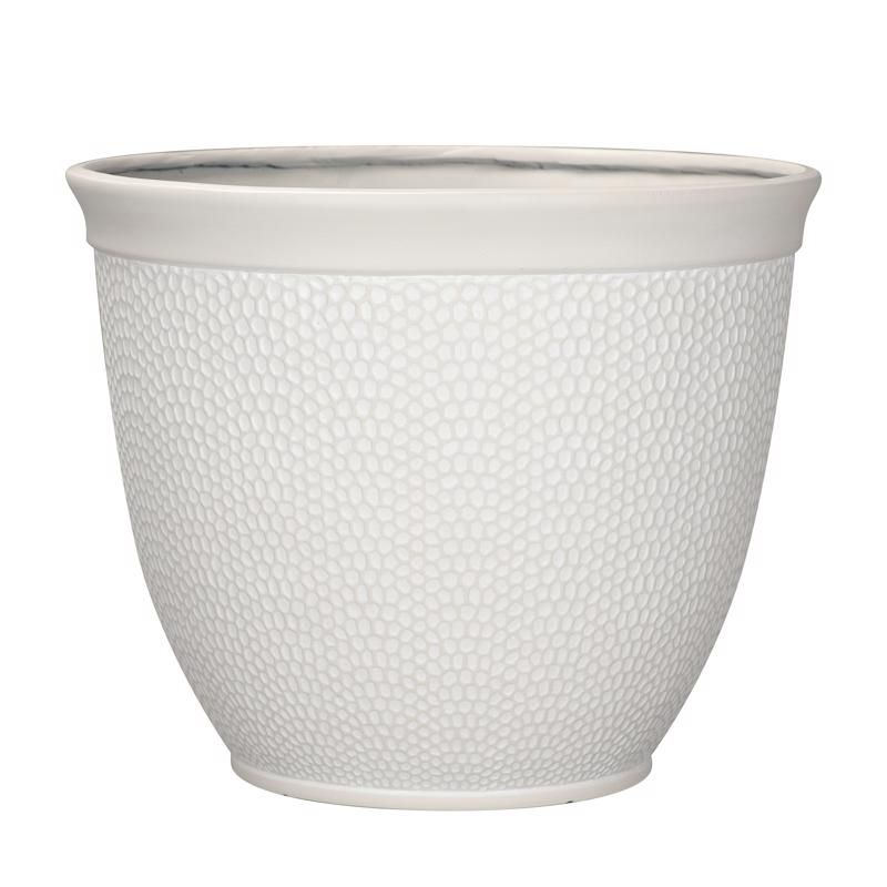 L&G Solutions 13 in. H X 16 in. D Polyresin Shea Planter White, 1 of 2